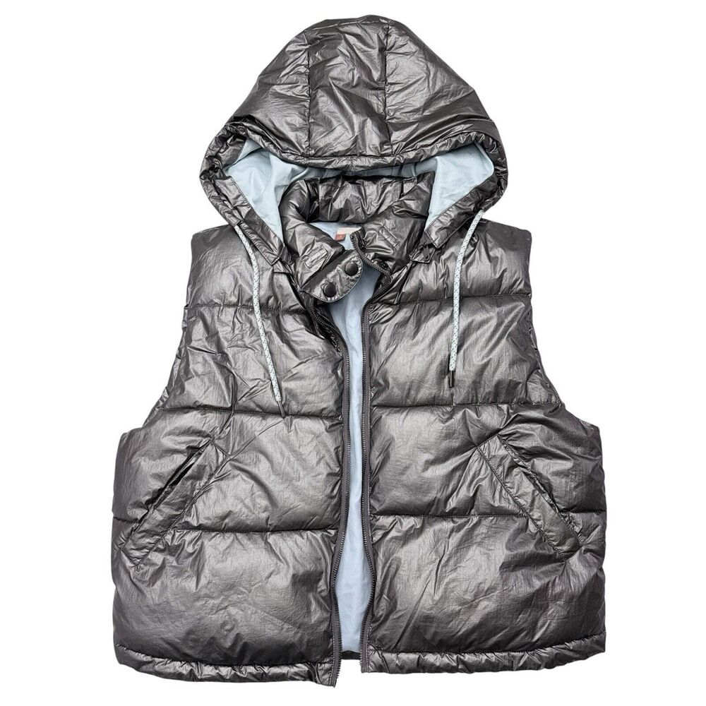 Pilcro Puffer Vest Size‎ Medium Silver Anthropologie Hooded Apres NO ZIPPER